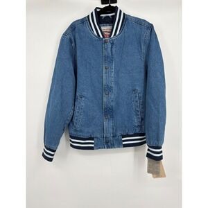 Levi Strauss Denim Varsity Jacket Blue Snap Button Baseball Style Size S